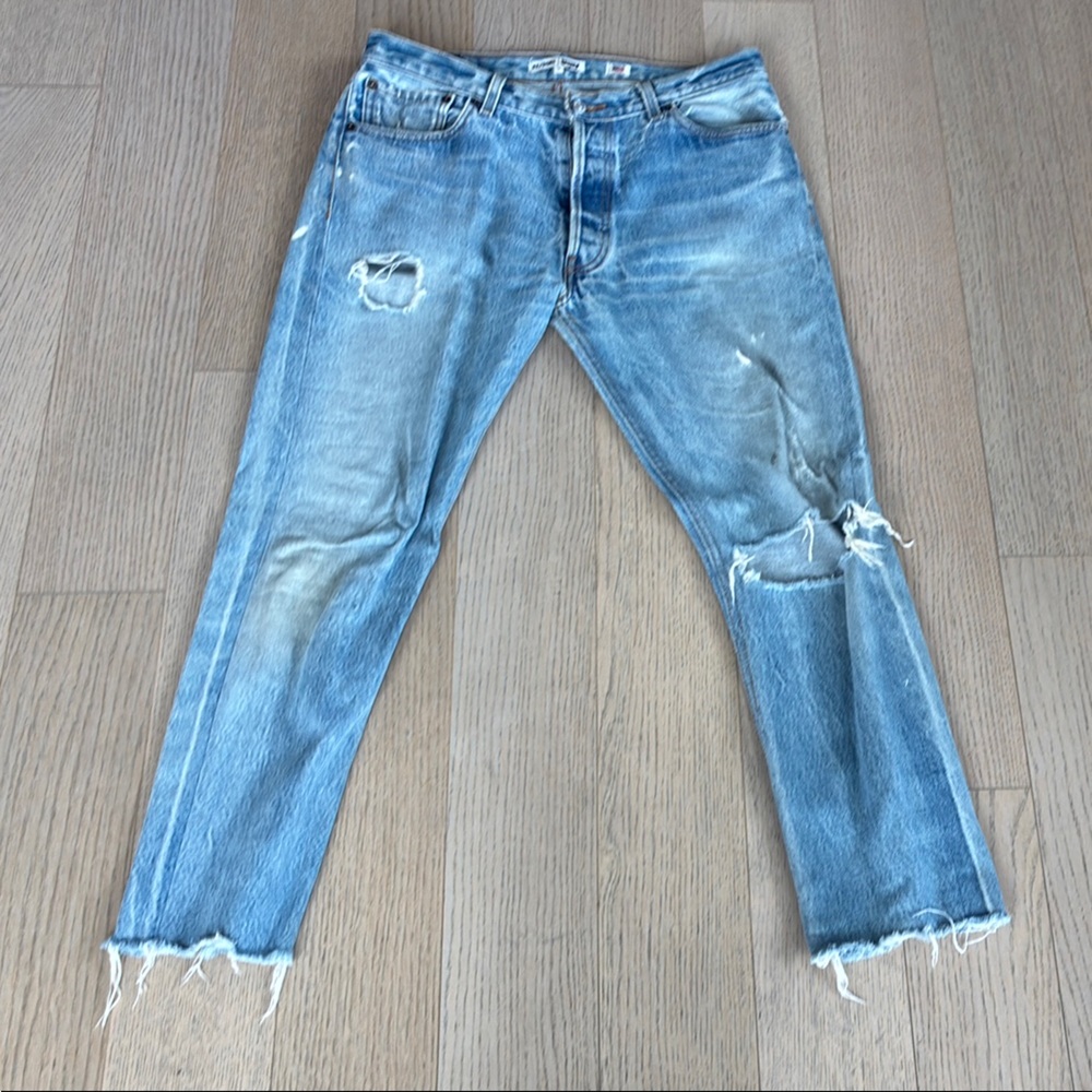 Re/Done Blue Ankle Relaxed Crop Jeans with Distressed Details (sz28)
